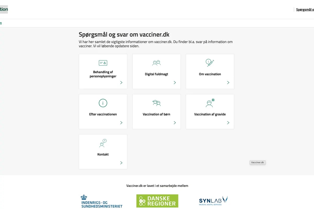 Coronaprøver.dk og Vacciner.dk FAQ system